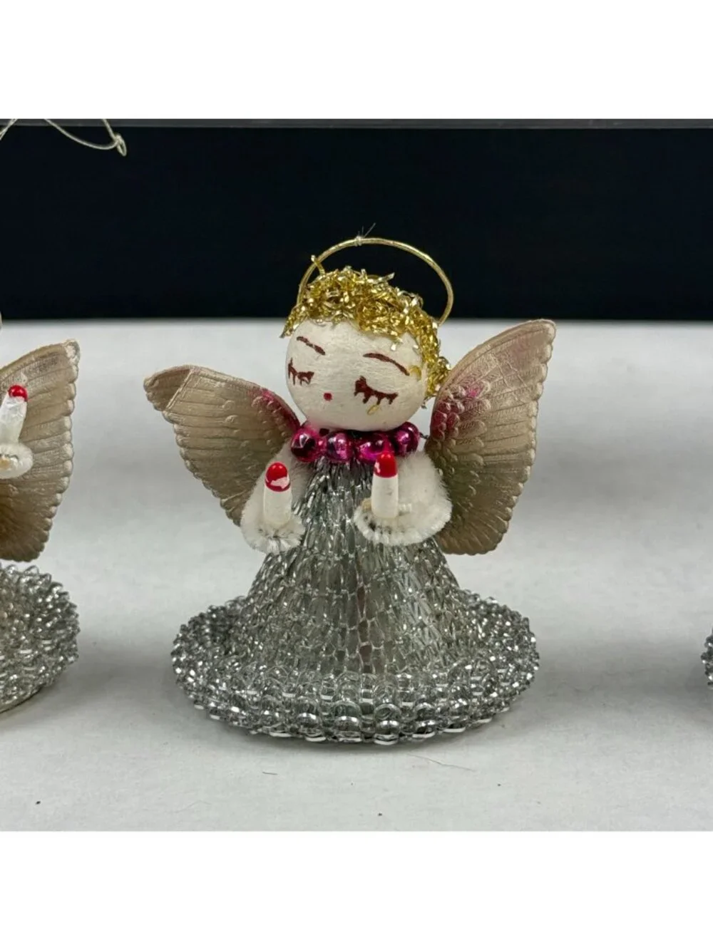 Vintage Putz Spun Cotton Mesh Christmas Angel Ornaments Lot Of 6